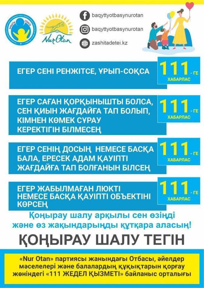 "Nur Otan" партиясы жанындағы Отбасы, әйелдер мәселелері және балаларадың     құқықтарын қорғау жөніндегі "111 ЖЕДЕЛ ҚЫЗМЕТТ"  байланыс орталығы